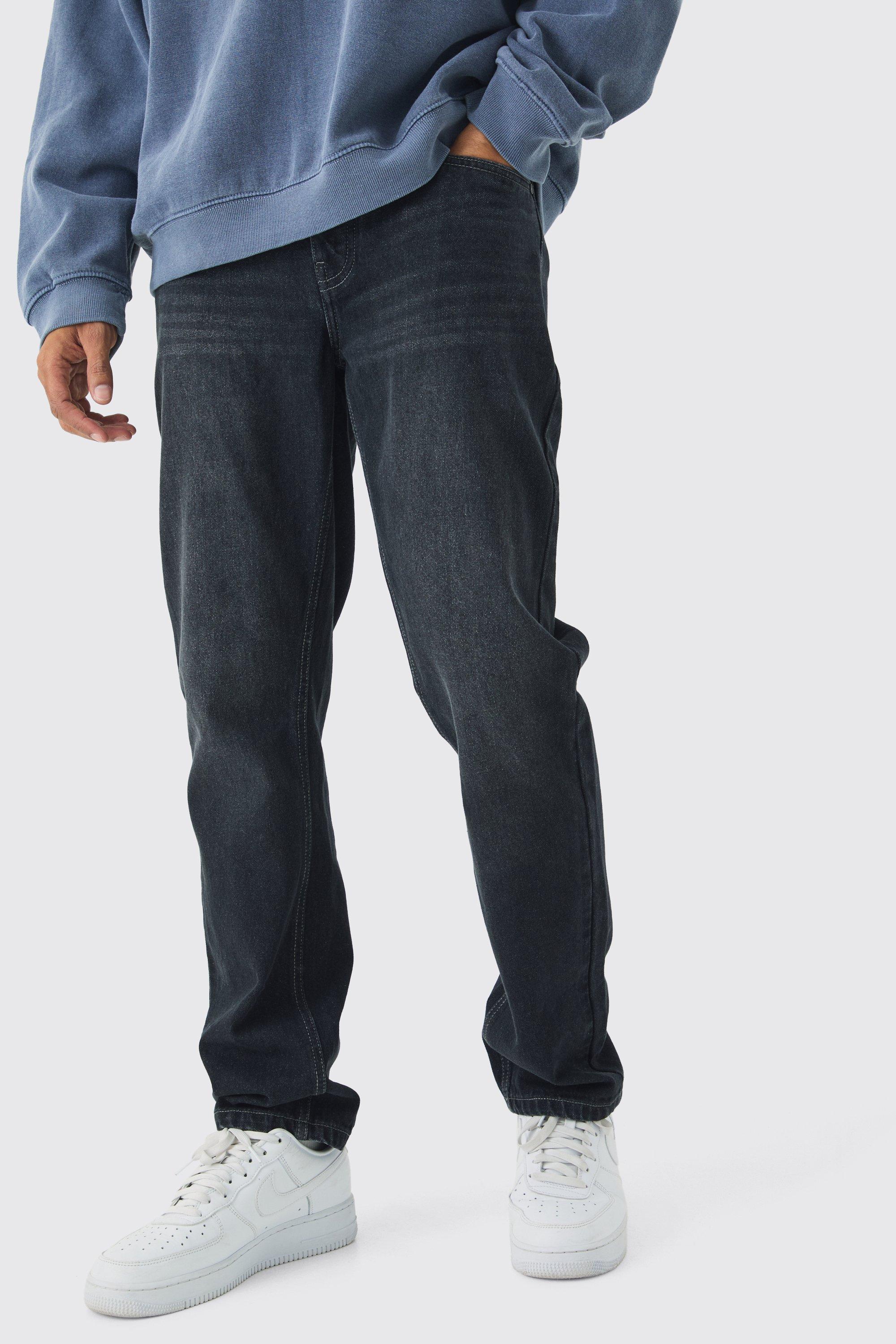 Mens Straight Rigid Jean In Dark Grey, Grey